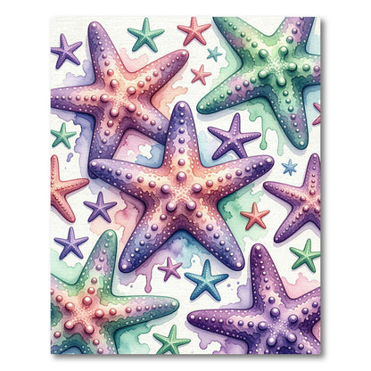 Watercolor Starfish Shoreline Coastal Art Rug
