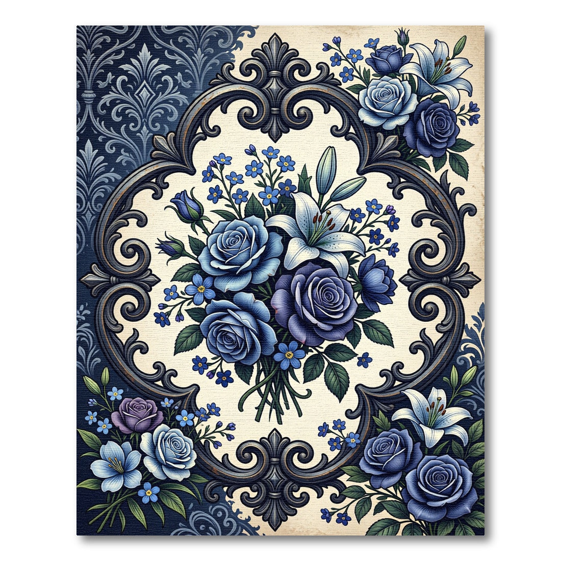 Vibrant Blue Floral Bouquet Ornamental Rug