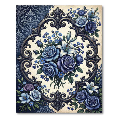 Vibrant Blue Floral Bouquet Ornamental Rug
