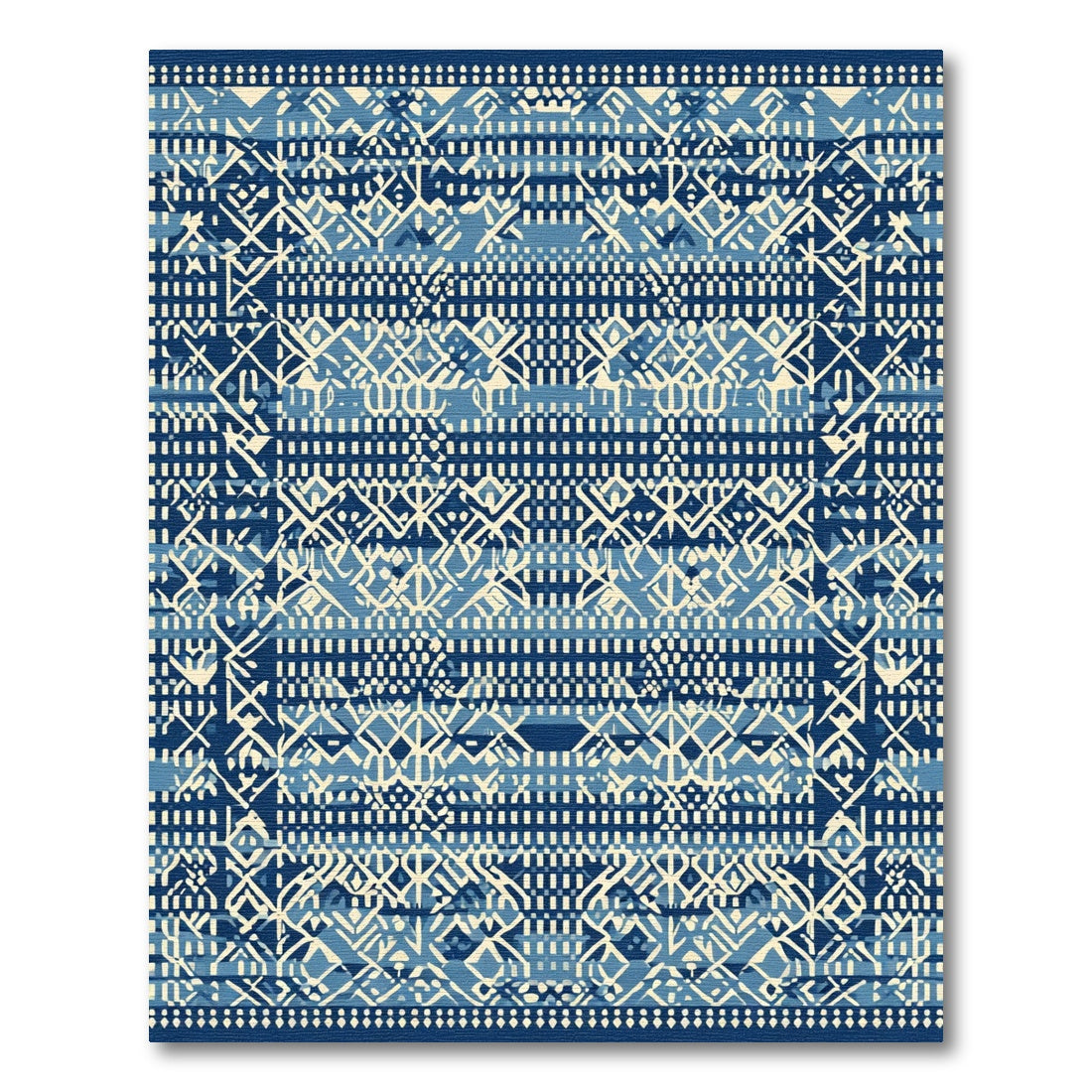 Indigo And Cream Geometric Tribal Rug