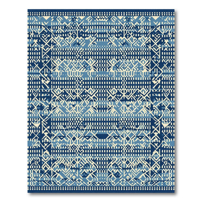 Indigo And Cream Geometric Tribal Rug