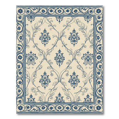 Classic Blue Floral Damask Scrolls Rug