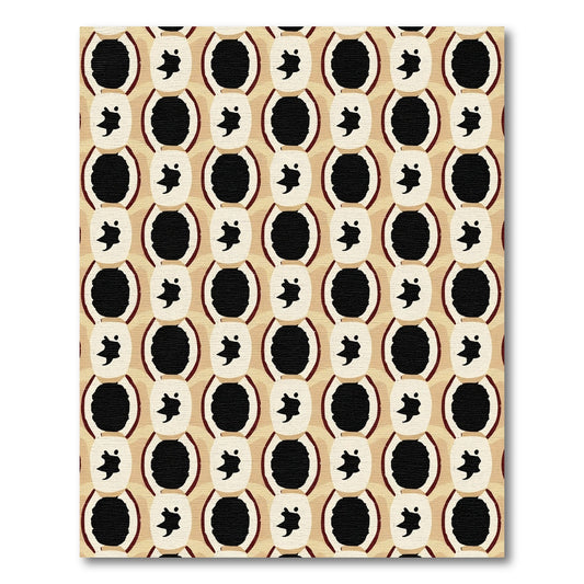 Abstract Beige Ovals Black Figures Rug