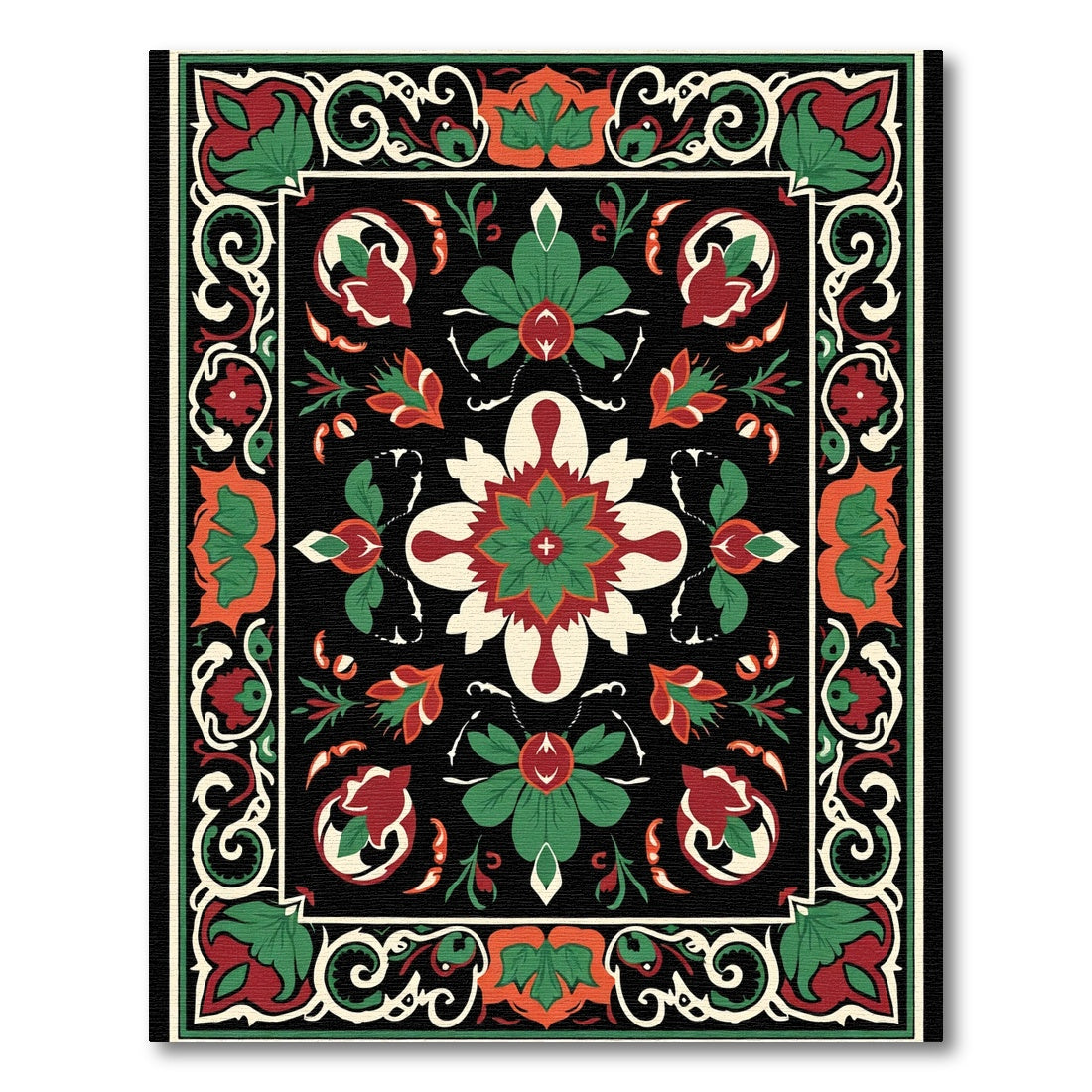 Bold Floral And Leaf Border Rug