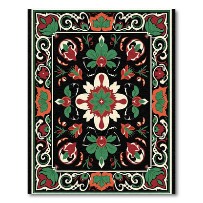 Bold Floral And Leaf Border Rug