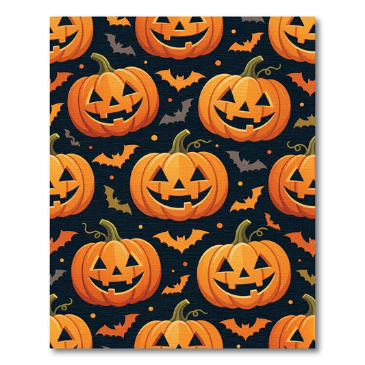 Spooky Orange Pumpkin Flying Bat Halloween Rug