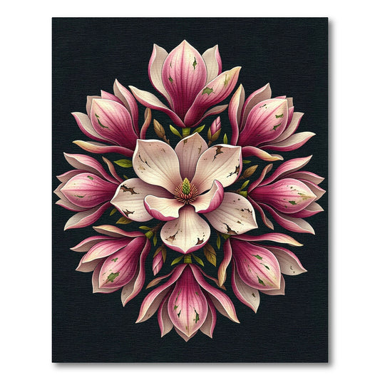 Elegant Pink Magnolia Floral Medallion Rug