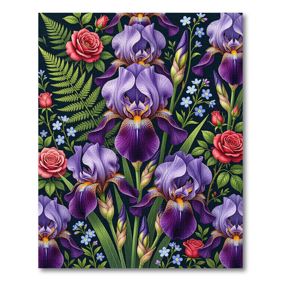 Vibrant Purple Iris Rose Botanical Garden Rug