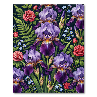 Vibrant Purple Iris Rose Botanical Garden Rug