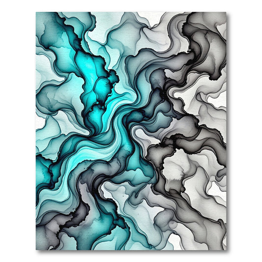 Turquoise Smoke Swirl Abstract Rug