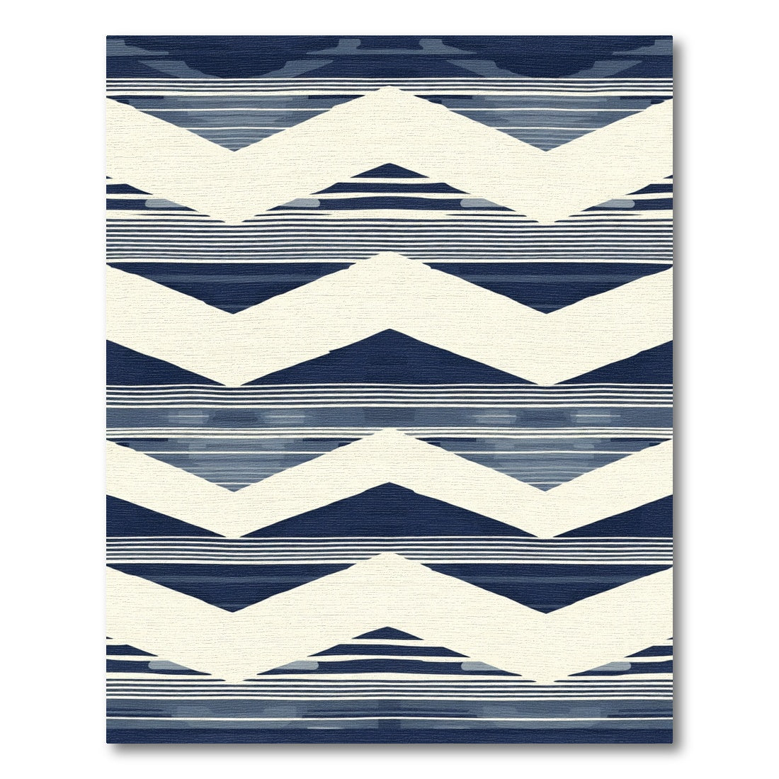 Indigo Cream Geometric Chevron Stripes Rug