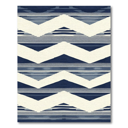 Indigo Cream Geometric Chevron Stripes Rug