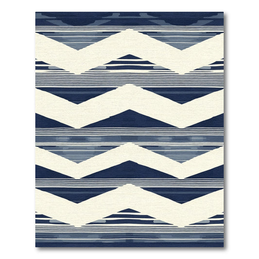 Indigo Cream Geometric Chevron Stripes Rug