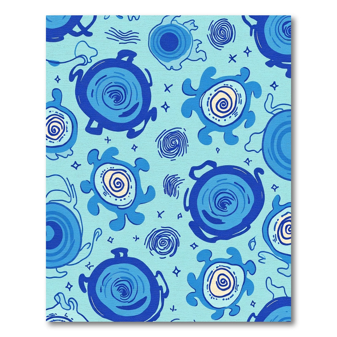 Oceanic Blue Turtle Swirl Illustration Rug