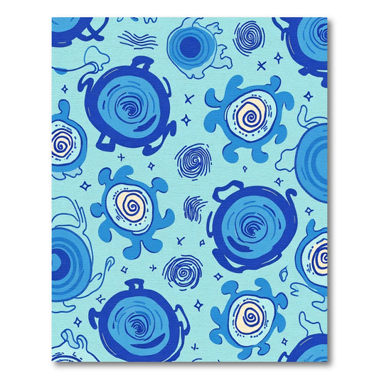 Oceanic Blue Turtle Swirl Illustration Rug