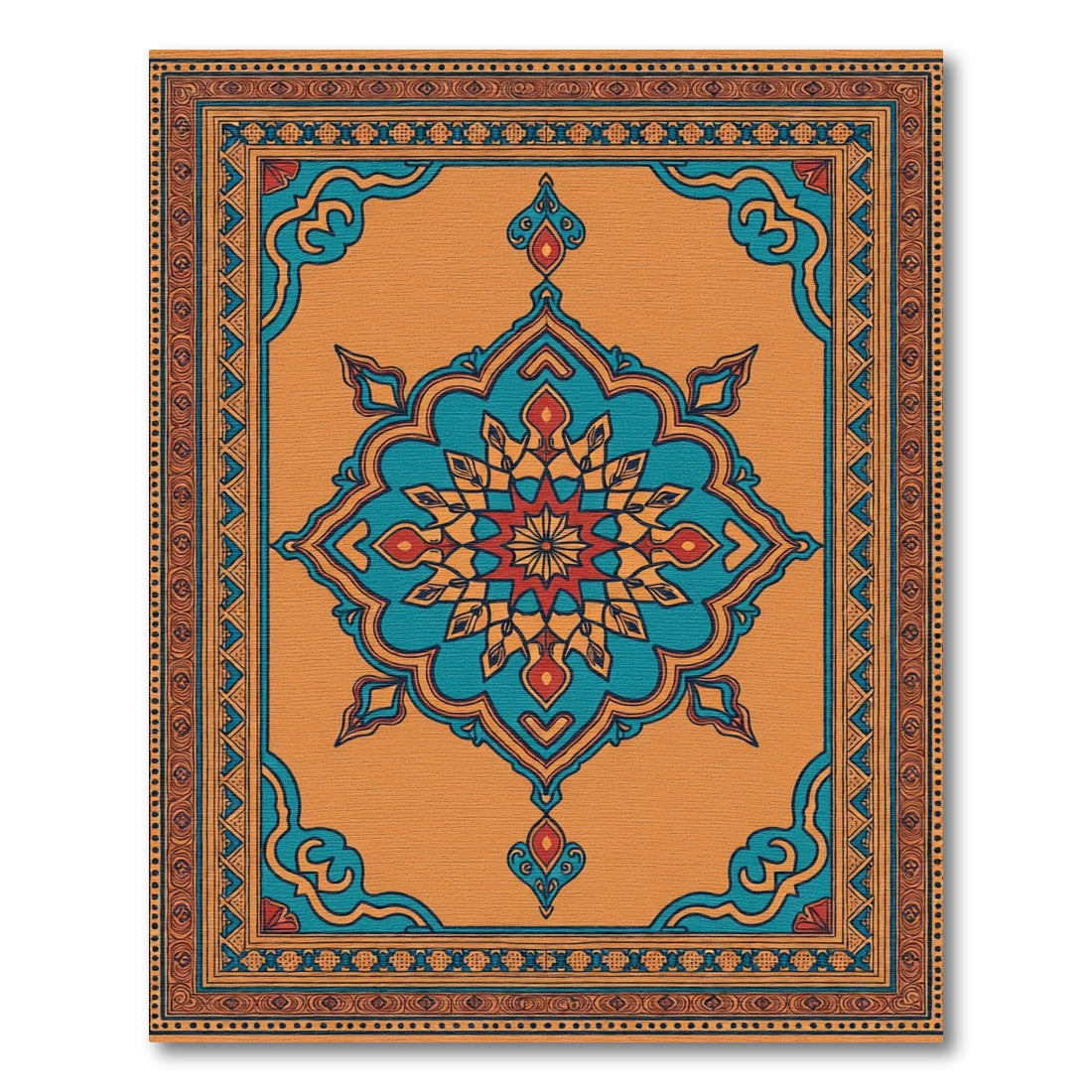 Orange Teal Red Starburst Mandala Rug