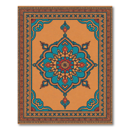 Orange Teal Red Starburst Mandala Rug