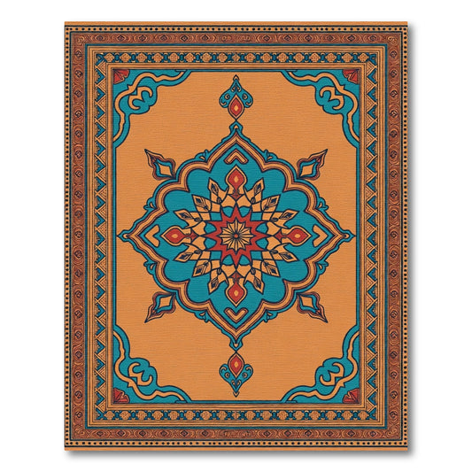 Orange Teal Red Starburst Mandala Rug
