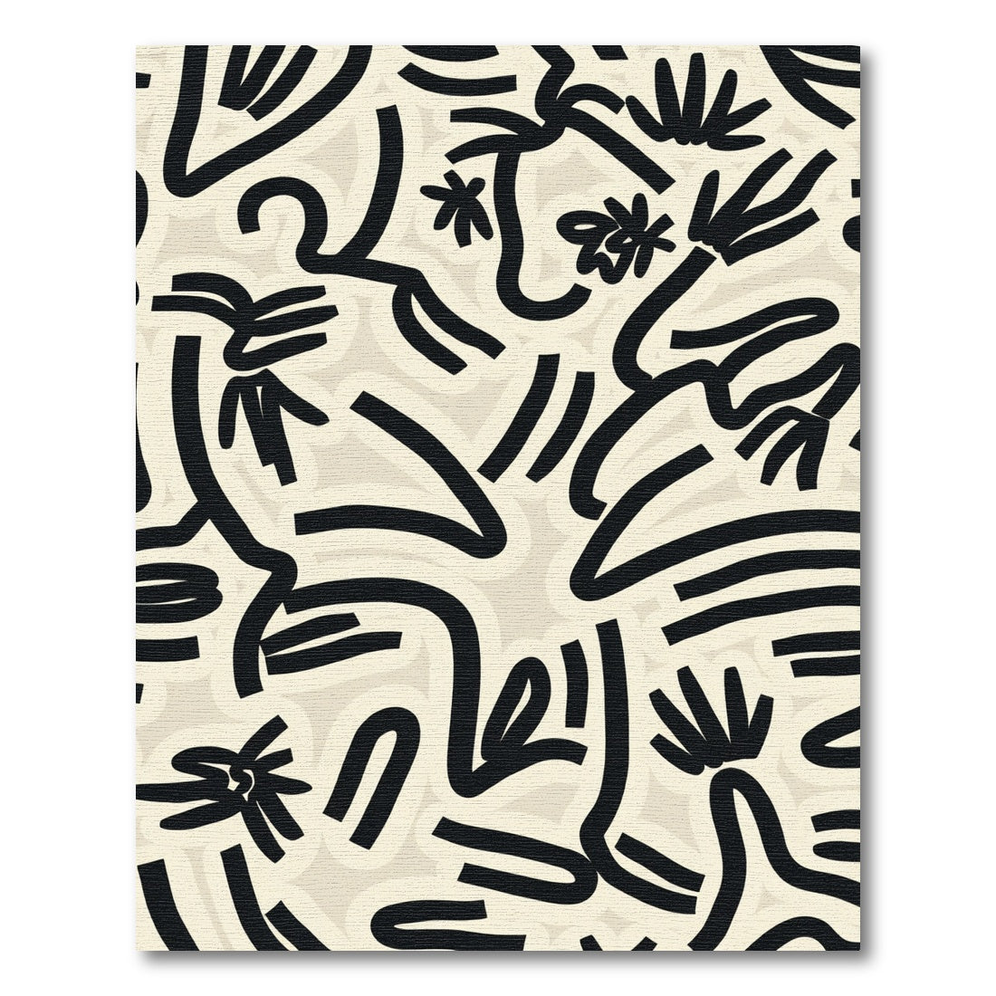 Abstract Black Beige Line Art Rug