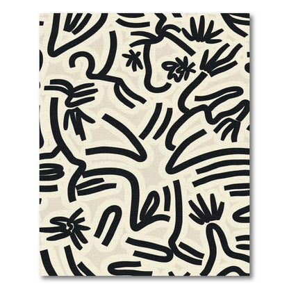 Abstract Black Beige Line Art Rug