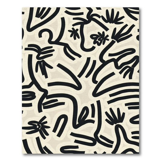Abstract Black Beige Line Art Rug