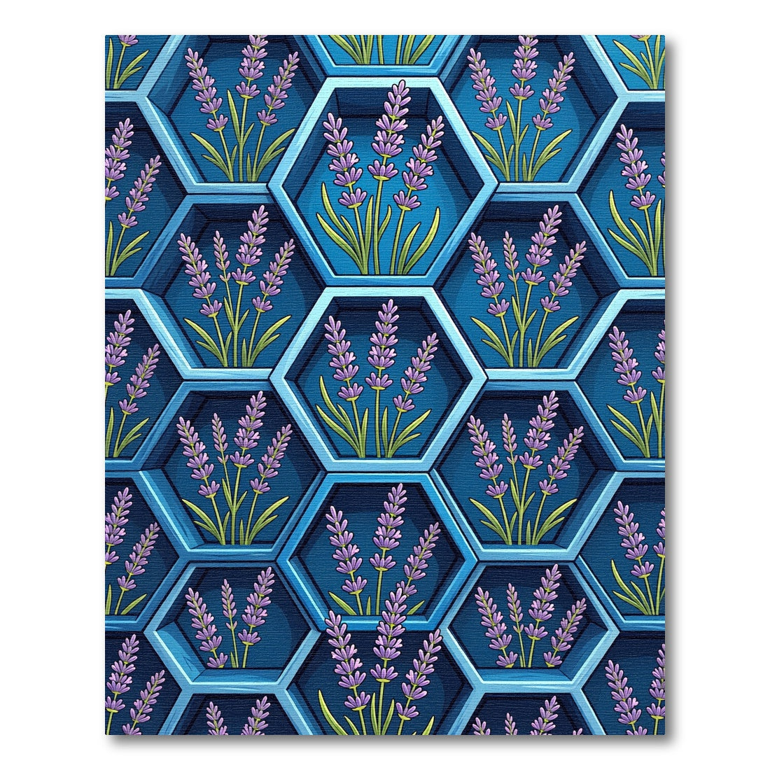 Lavender Hexagon Blue Floral Geometric Rug