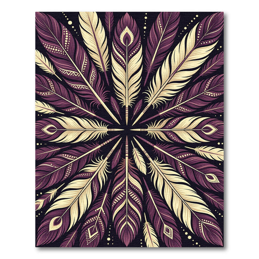 Deep Plum Feather Radial Mandala Rug