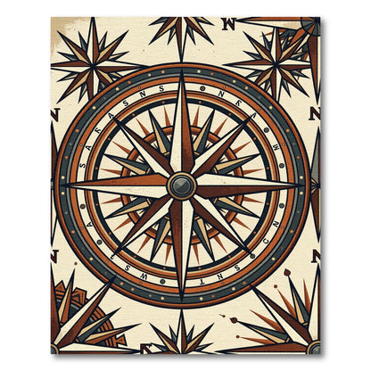 Vintage Compass Rose Earthy Gold Artwork Rug