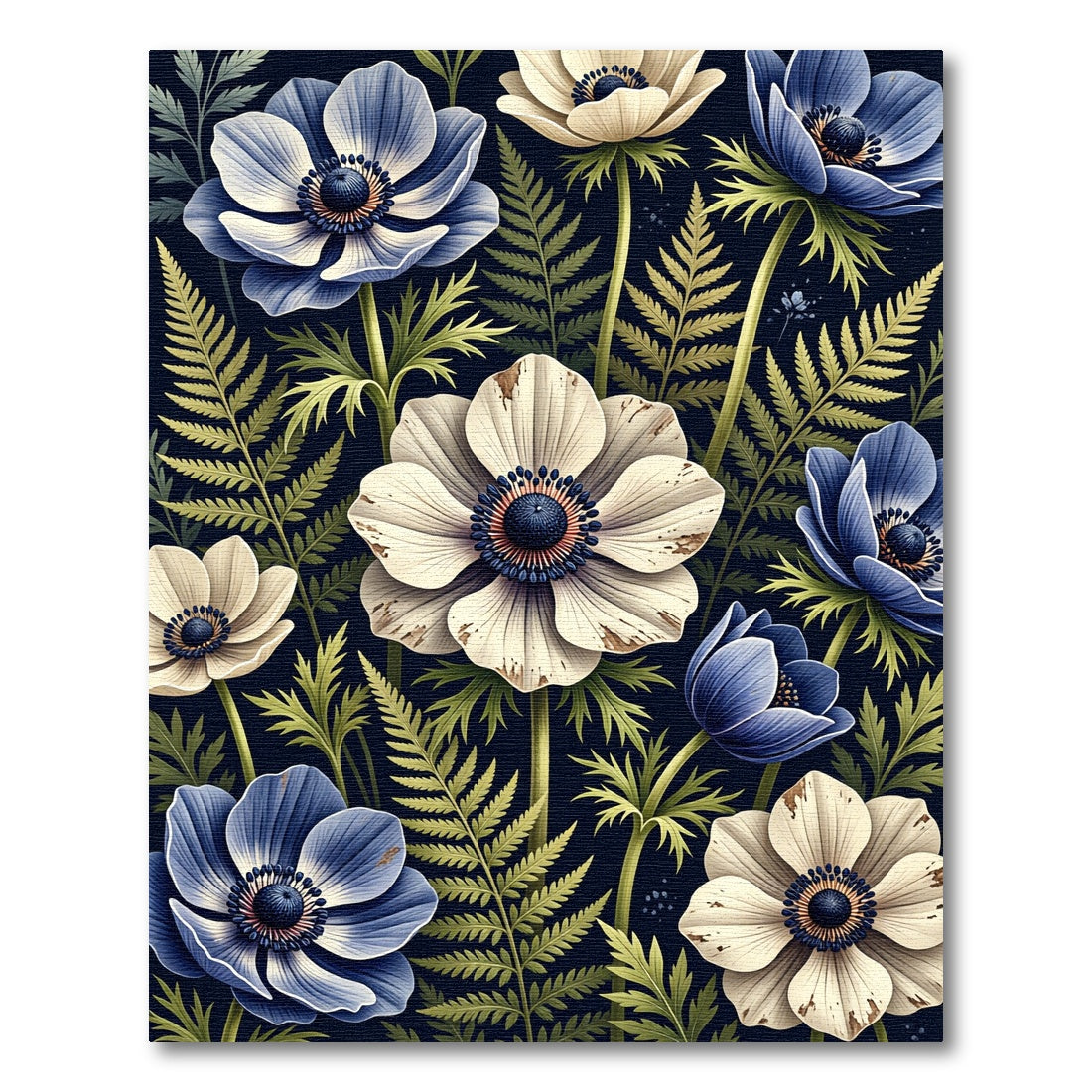 Blue and White Anemone Botanical Meadow Rug
