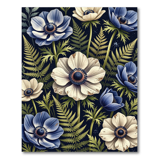 Blue and White Anemone Botanical Meadow Rug