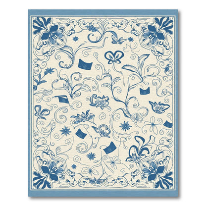 Blue and Ivory Floral Scrolling Vines Area Rug