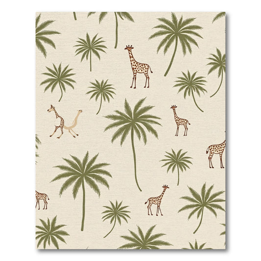 Savanna Giraffe Palm Tree Scene Rug