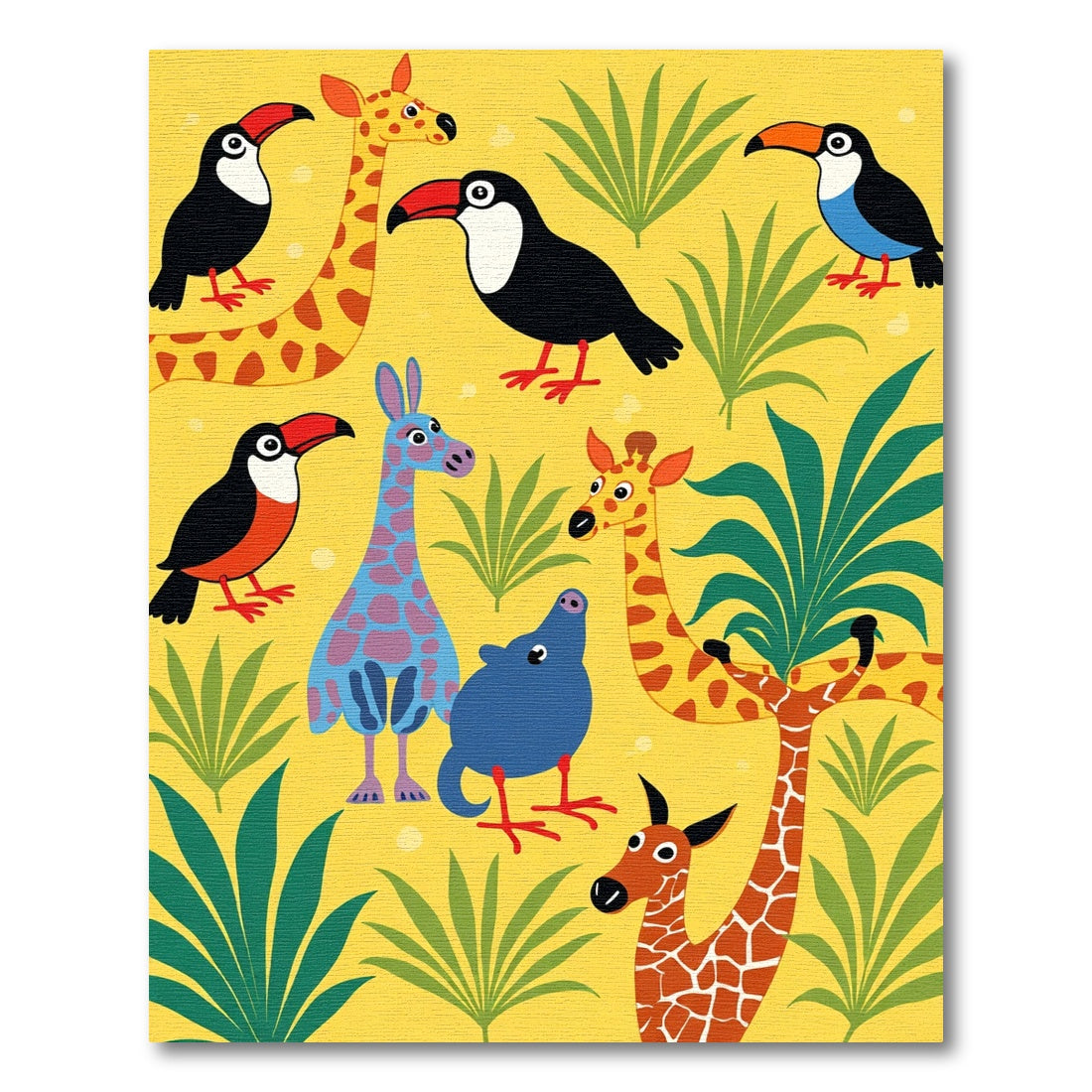 Golden Yellow Jungle Animals Toucan Giraffe Rug