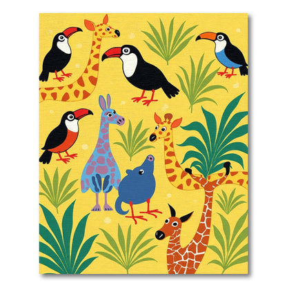 Golden Yellow Jungle Animals Toucan Giraffe Rug