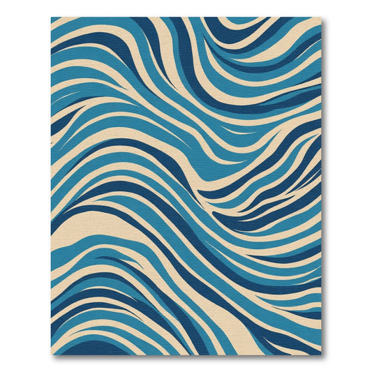 Deep Blue Beige Flowing Waves Rug