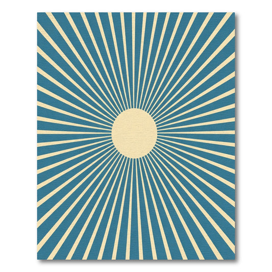 Blue Cream Sunburst Radial Rug
