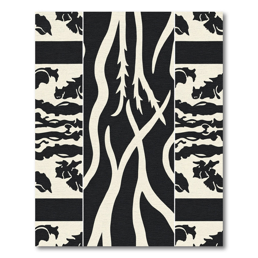 Abstract Cream Black Branch Composition Rug