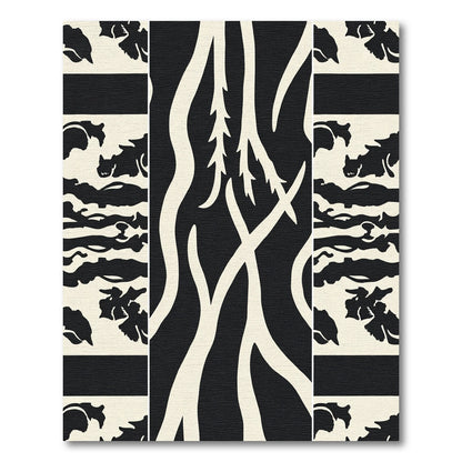 Abstract Cream Black Branch Composition Rug