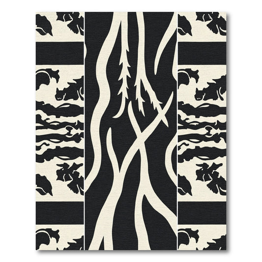Abstract Cream Black Branch Composition Rug