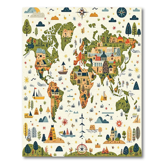 Whimsical Illustrated World Map Rug