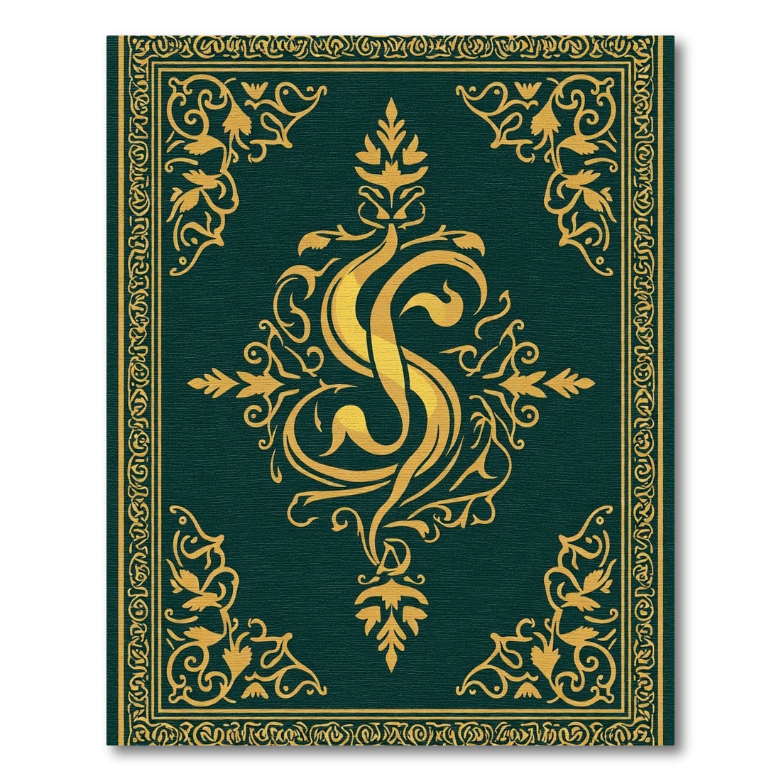 Deep Emerald Gold Flourish Emblem Rug