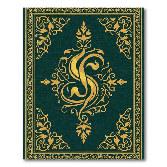 Deep Emerald Gold Flourish Emblem Rug