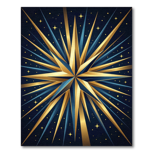 Celestial Gold Burst Navy Starry Art Rug