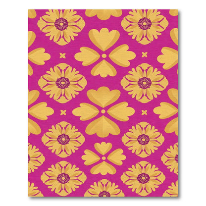 Vibrant Magenta Golden Floral Medallion Rug
