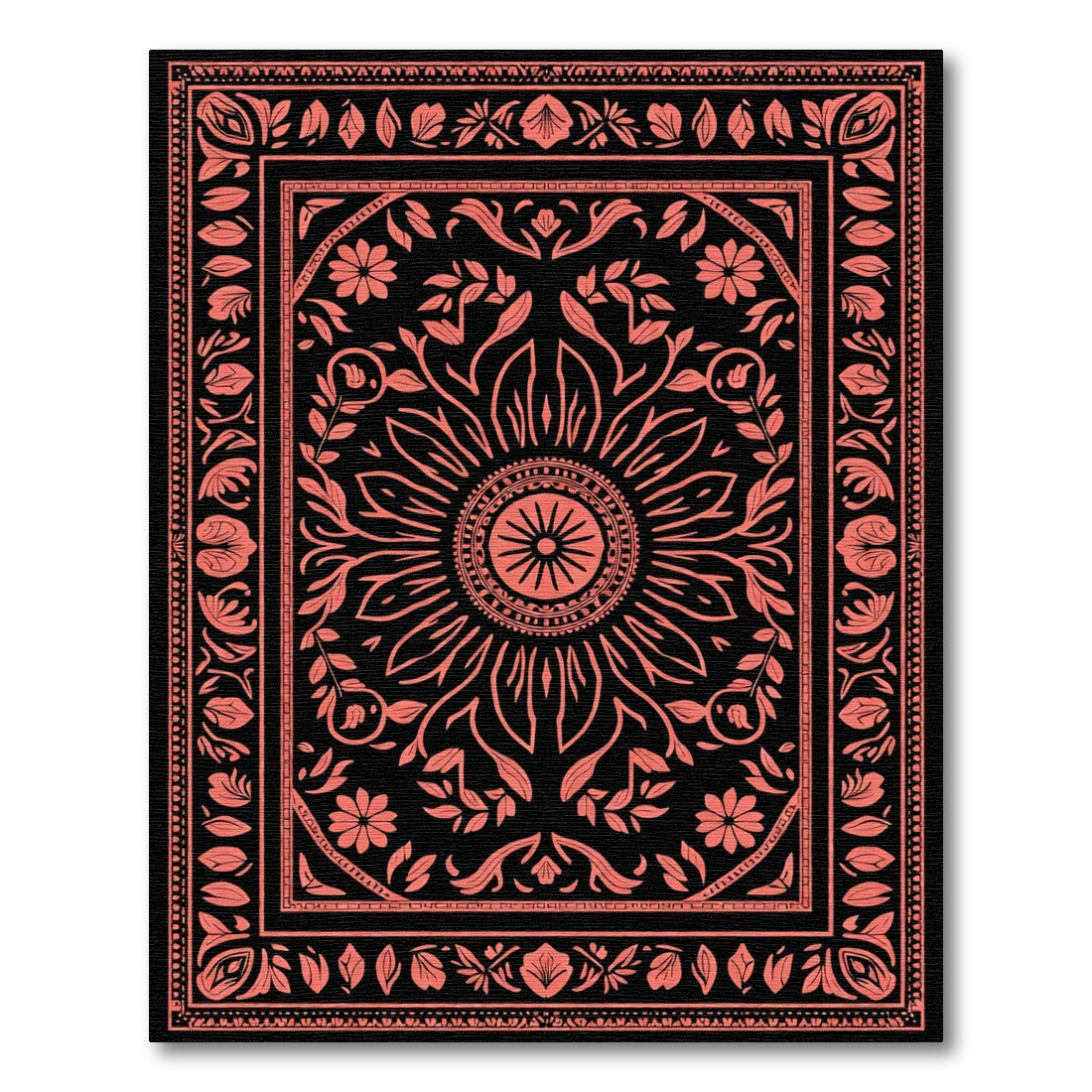 Coral Floral Sunburst Mandala Rug