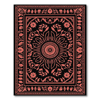 Coral Floral Sunburst Mandala Rug