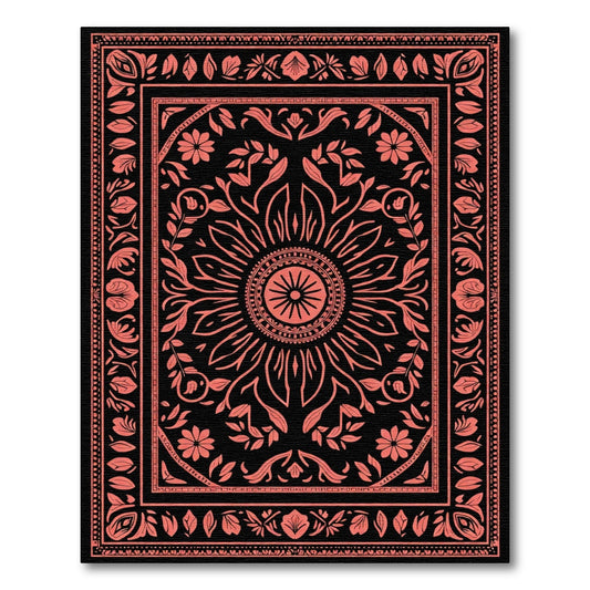 Coral Floral Sunburst Mandala Rug