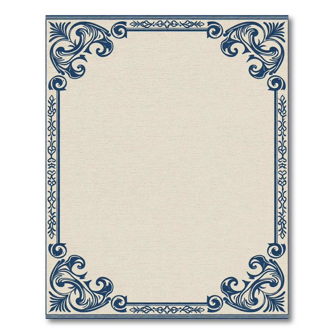 Navy Blue Ornate Flourish Border Rug