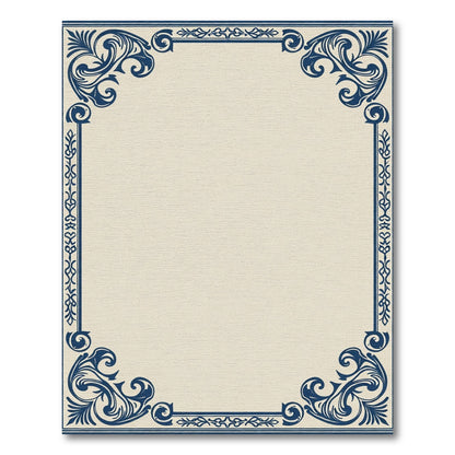 Navy Blue Ornate Flourish Border Rug