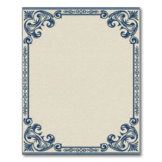 Navy Blue Ornate Flourish Border Rug